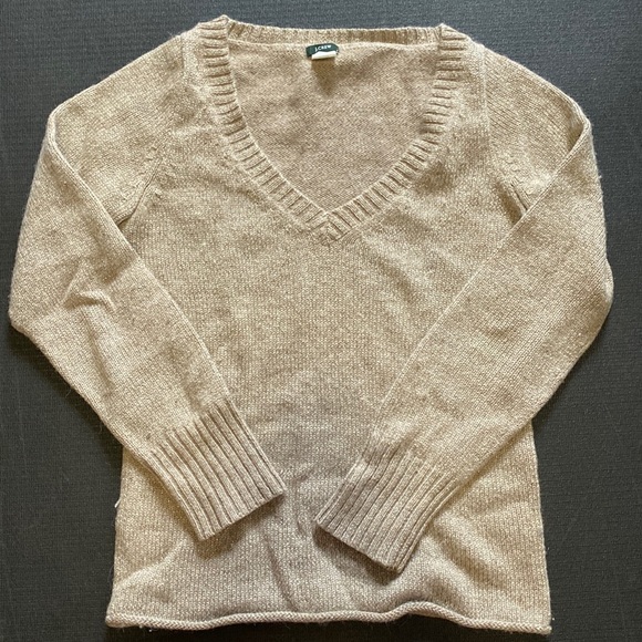 JCrew camel tan brown sparkle glitter sweater V-neck medium - Picture 1 of 4